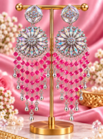 Silver-Tone Floral Chandelier Earrings with Blue Beads - Image 4
