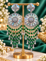 Silver-Tone Floral Chandelier Earrings with Blue Beads - Image 5