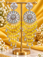 Silver-Tone Floral Chandelier Earrings with Blue Beads - Image 3