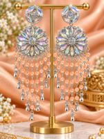 Silver-Tone Floral Chandelier Earrings with Blue Beads - Image 7